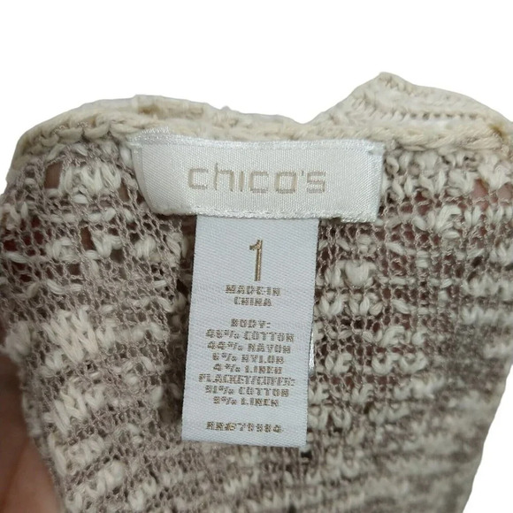 Chicos Open Front Sweater Women Size 1 US Size M 8 Tan Brown Dolman Short Sleeve - Picture 5 of 7